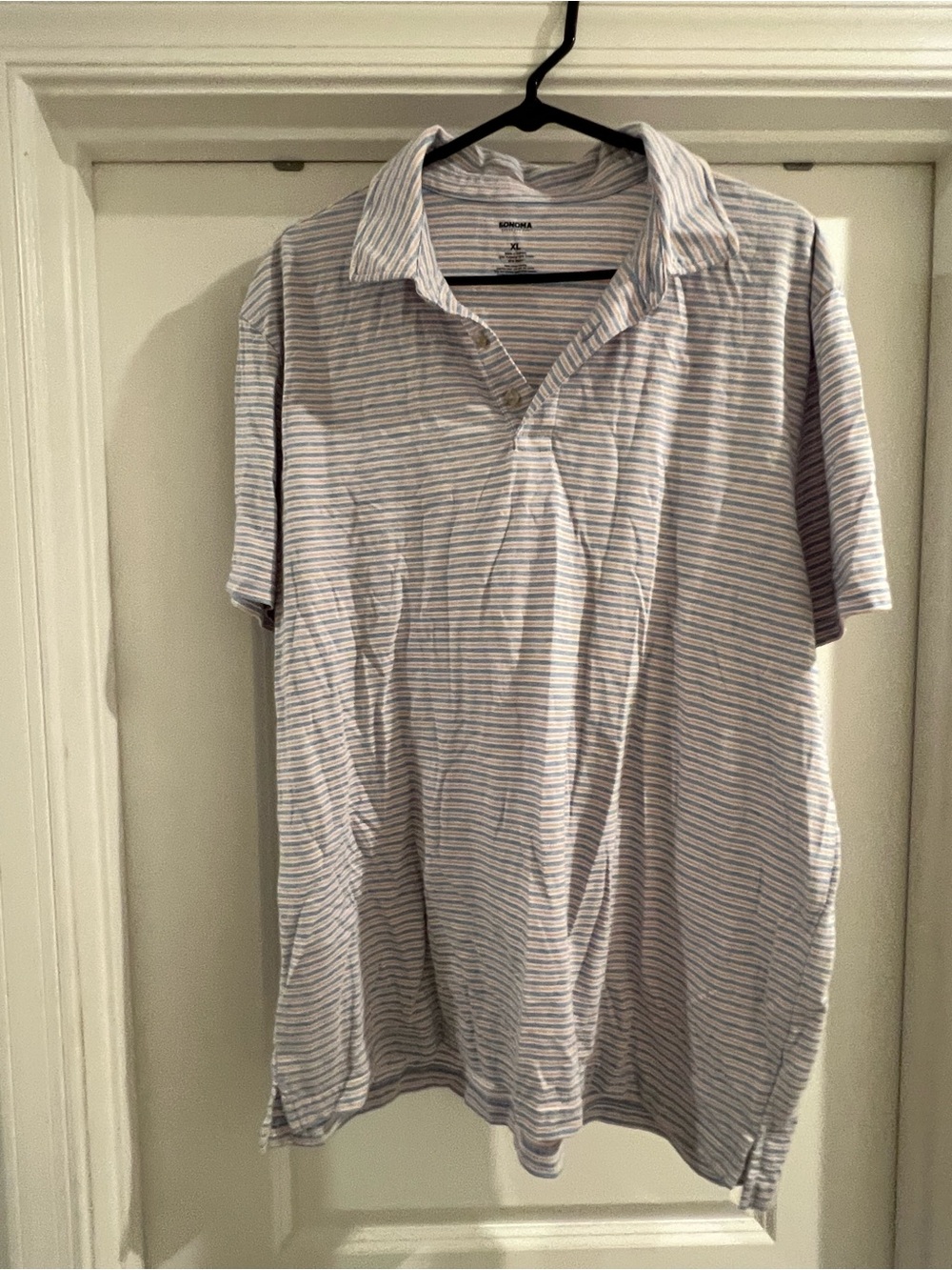 Sonoma Men's Striped Polo Shirt - Light Blue & White